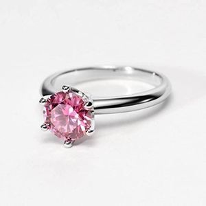 Michooyel 925 Sterling Silver 2ct Pink Moissanite Diamond Solitaire Ring